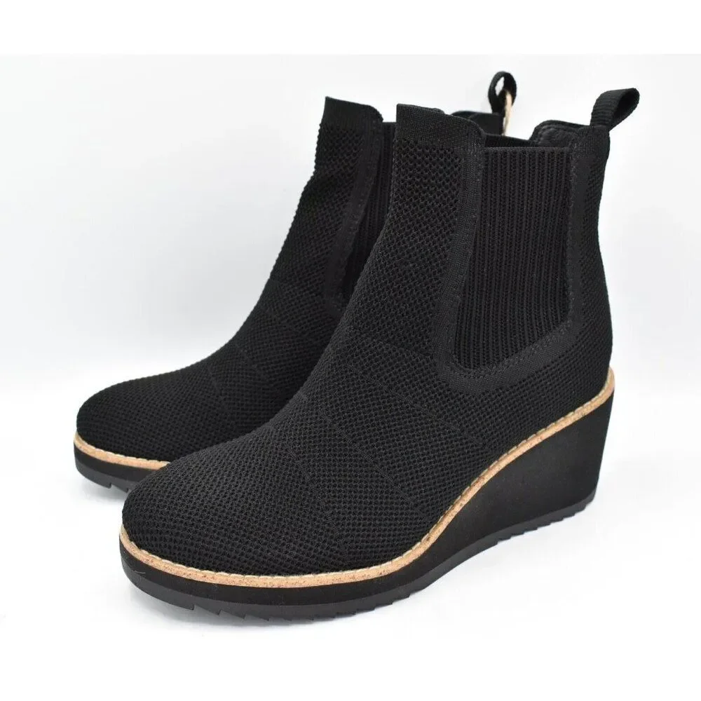 Sofft Women Size 10 Eiley Black Knit‎ Water Resistant Wedge Chelsea Boots